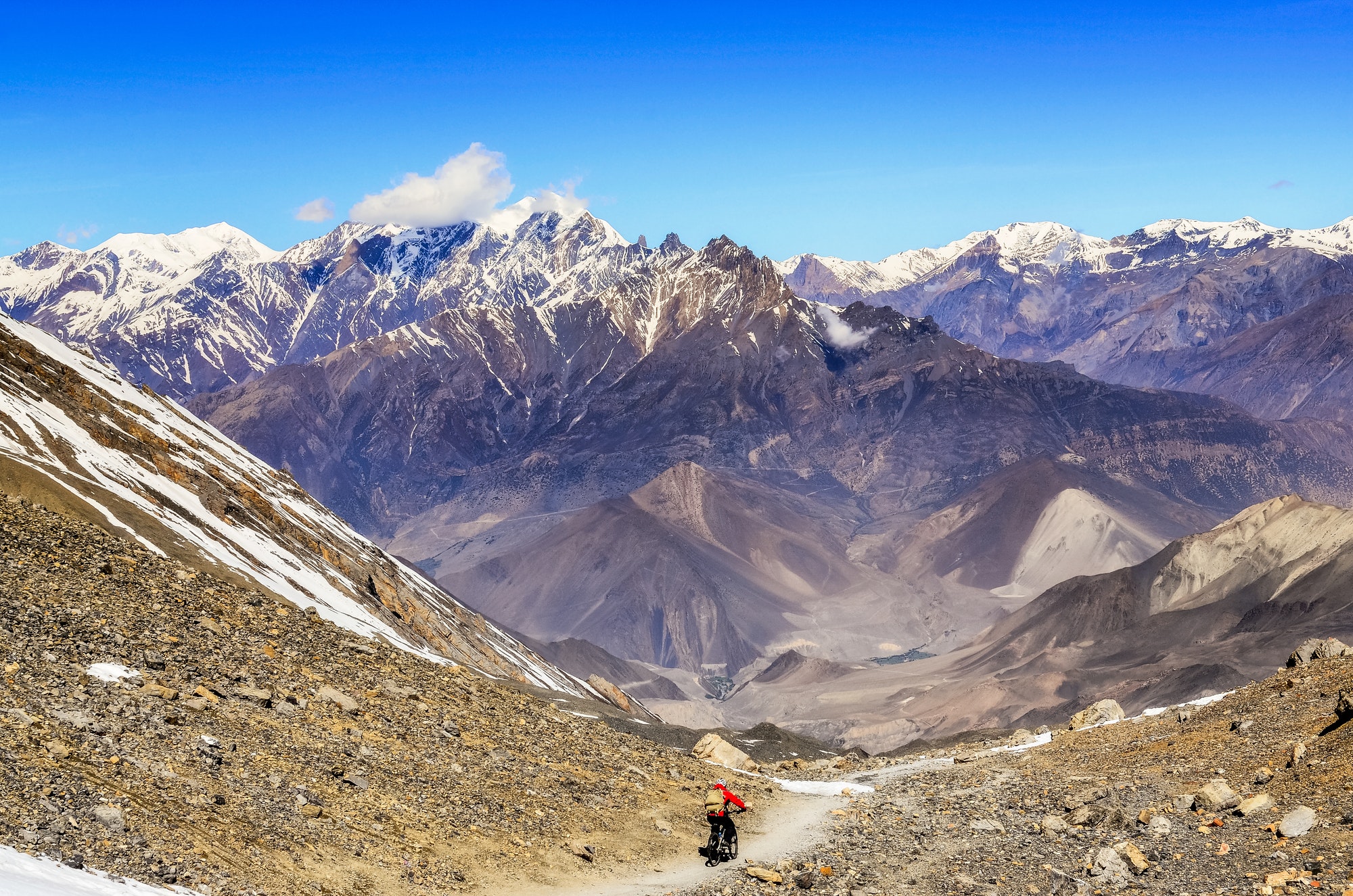 Mountain biker in Himalayas mountains